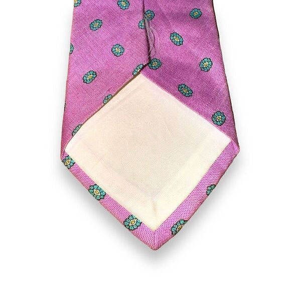 80s Chaps Ralph Lauren Pink & Green Silk & Linen Paisley Tie - Picture 4 of 6
